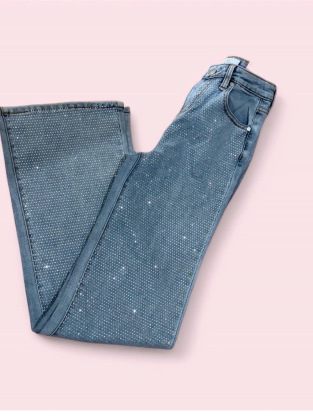 Sparkle Embellished Blue Wide-Leg Jeans